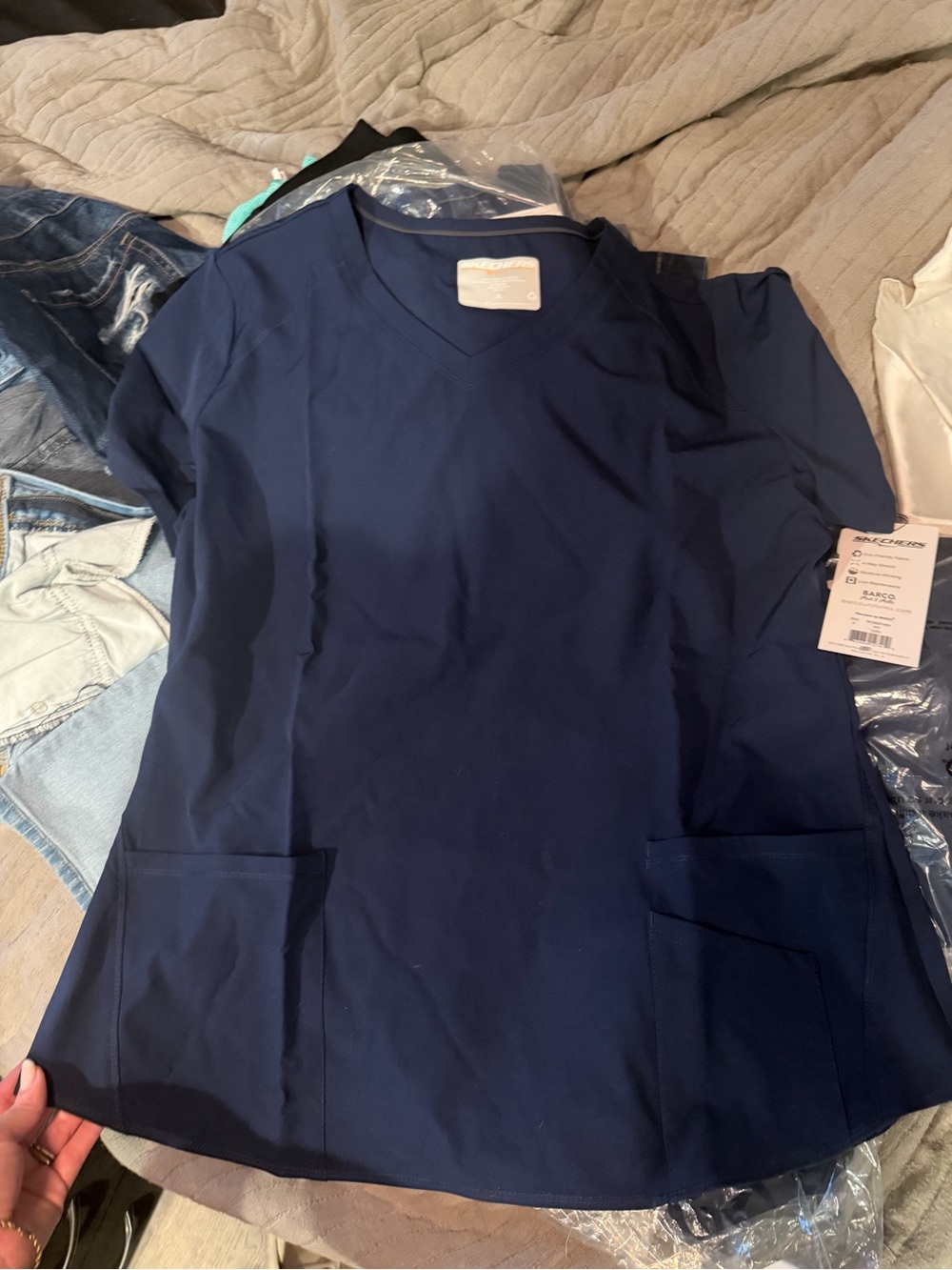 Set of 4 Skechers Barco Navy V-Neck Scrub Top